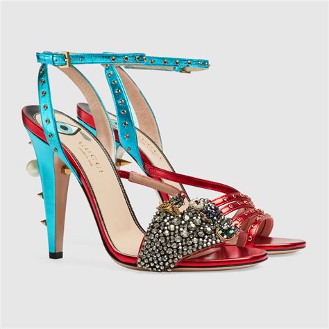 gucci studded metallic leather platform sandals|Gucci sandal outlet.